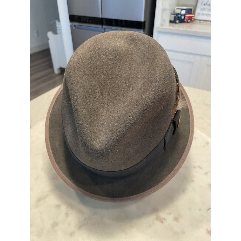GOORIN BROS Brown Wool Fedora HAT with feather SIZE L. New